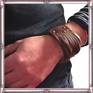Brown Multi Strand Leather Cuff Bracelet